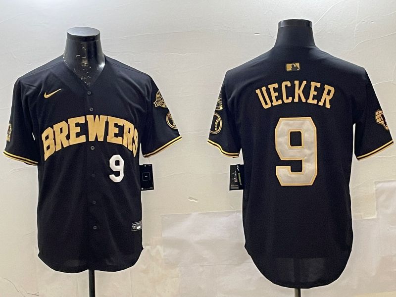 Men Milwaukee Brewers #9 Uecker Black Gold Game 2025 Nike MLB Jersey style 4->milwaukee brewers->MLB Jersey